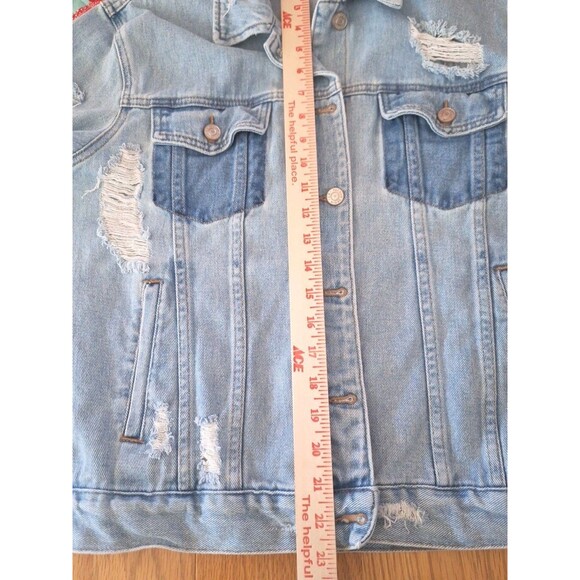 Pacsun Jacket Denim Distressed Destroyed Blue Jean Trucker Pockets Sz Medium - Picture 5 of 7